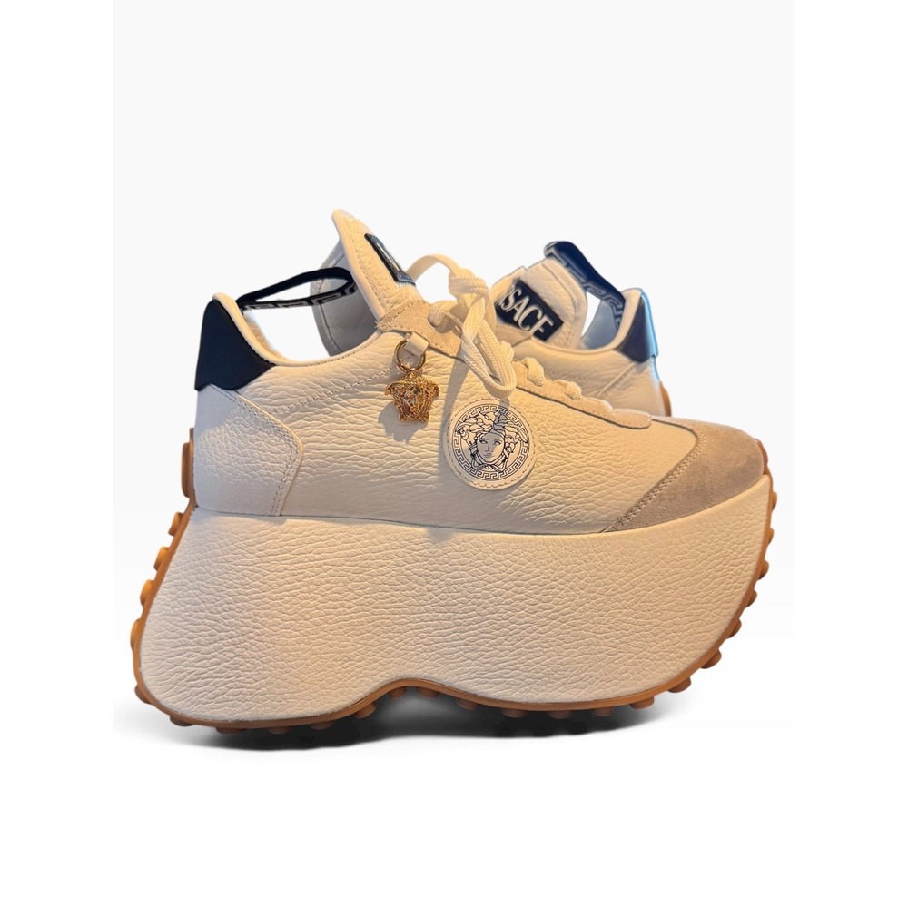 AUTHENTIC Versace White Leather Medusa Charm Platform Sneakers Size EU 36. US 6